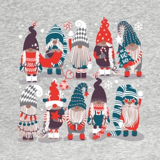 Let it gnome // spot // grey background little Santa's helpers preparing for Christmas neon red green purple beet dressed gnomes T-Shirt